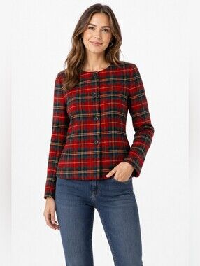 Bridgetown Collection Plaid Red Women's Wool Blend Preppy Checkered Blazer